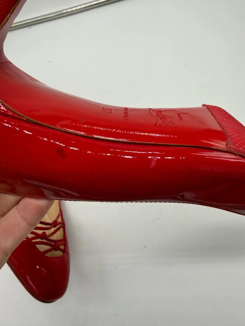 Christian Louboutin Coquelicot Patent Leather Basico 70 Heels Size 37
